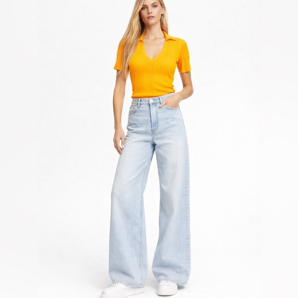 Aritzia Wilfred Ribbed Polo Top S Split Neck Closet Staple Stretchy Urban Chic - Picture 10 of 10